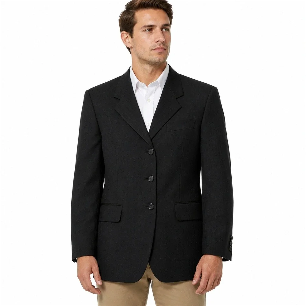 GIVO Blazer Jacket Mens 48 Black Herringbone Wool Blend 3-Button Suit Coat NEW